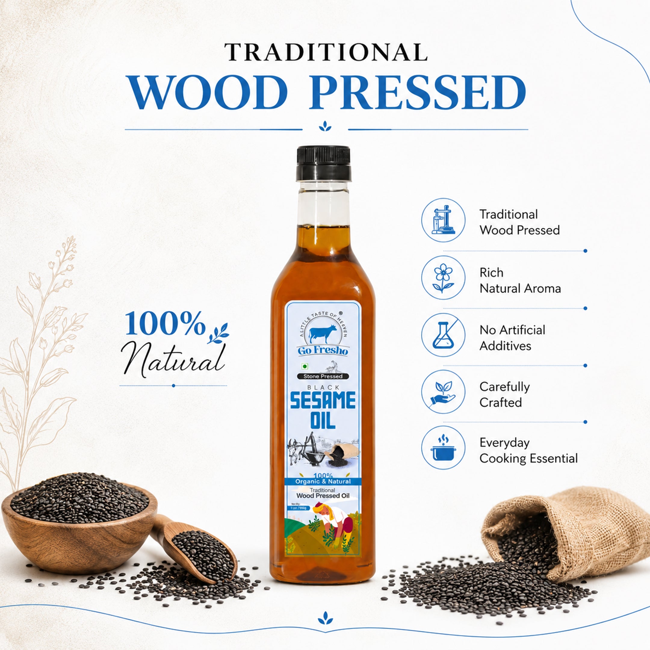 Go Fresho Wood Pressed Black Sesame Oil