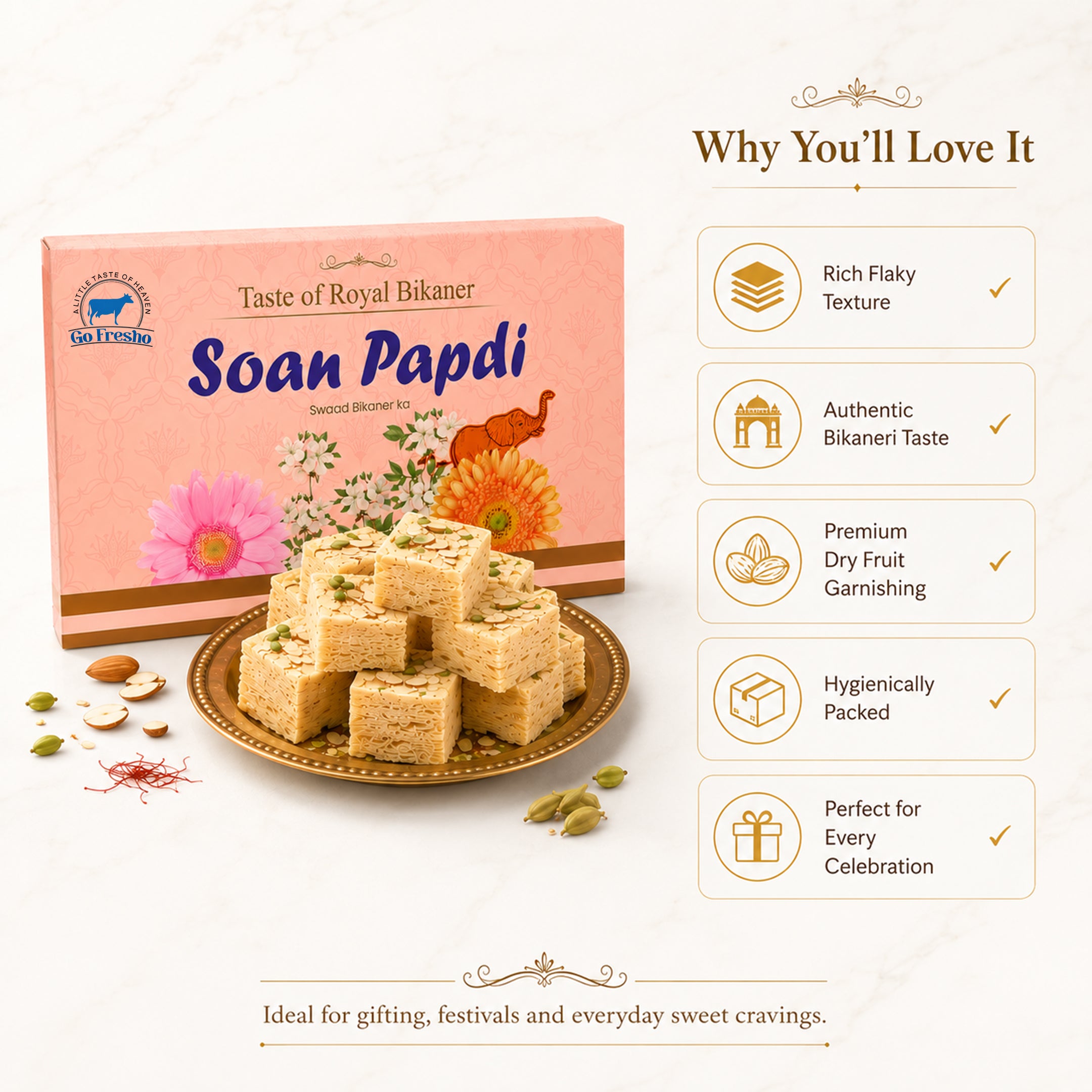 Go Fresho Crispy Soan Papdi – Traditional Indian Sweet
