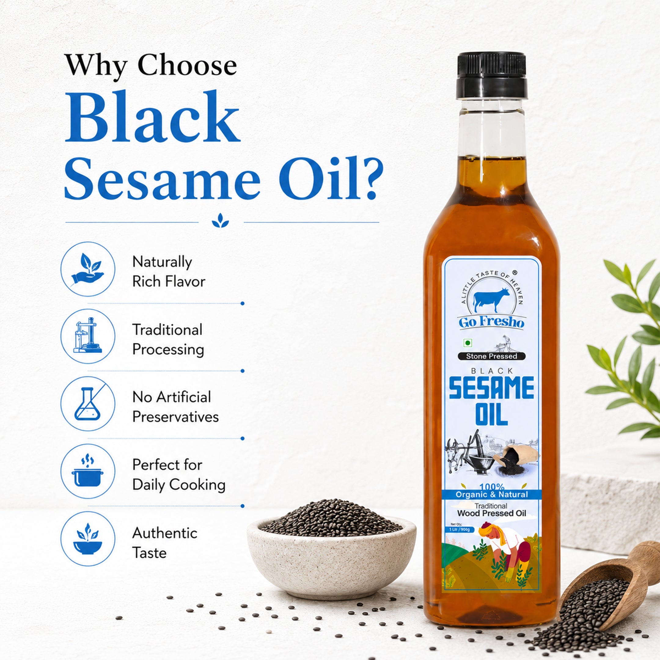 Go Fresho Wood Pressed Black Sesame Oil