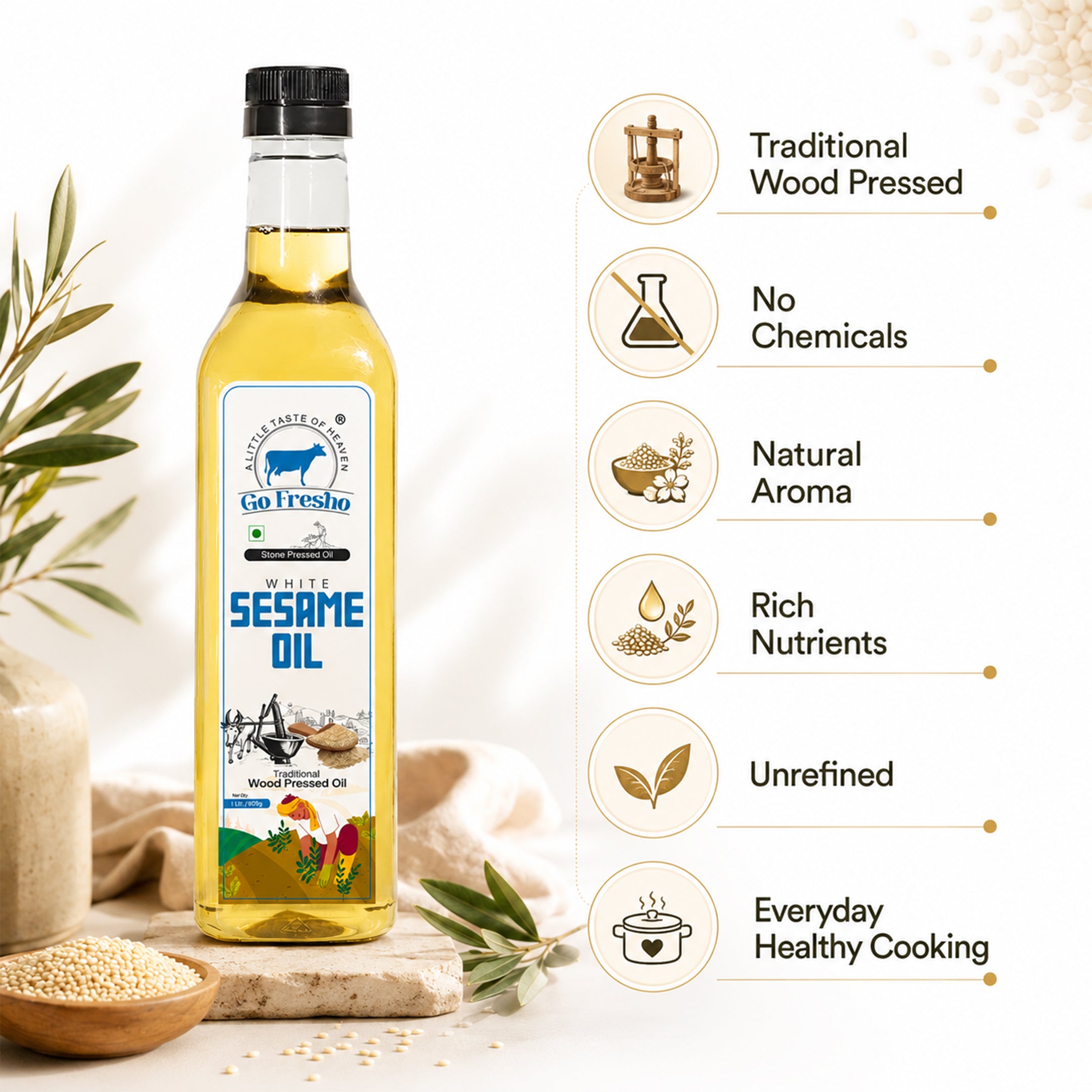 Go Fresho Wood Pressed White Sesame Oil | Pure Til Oil