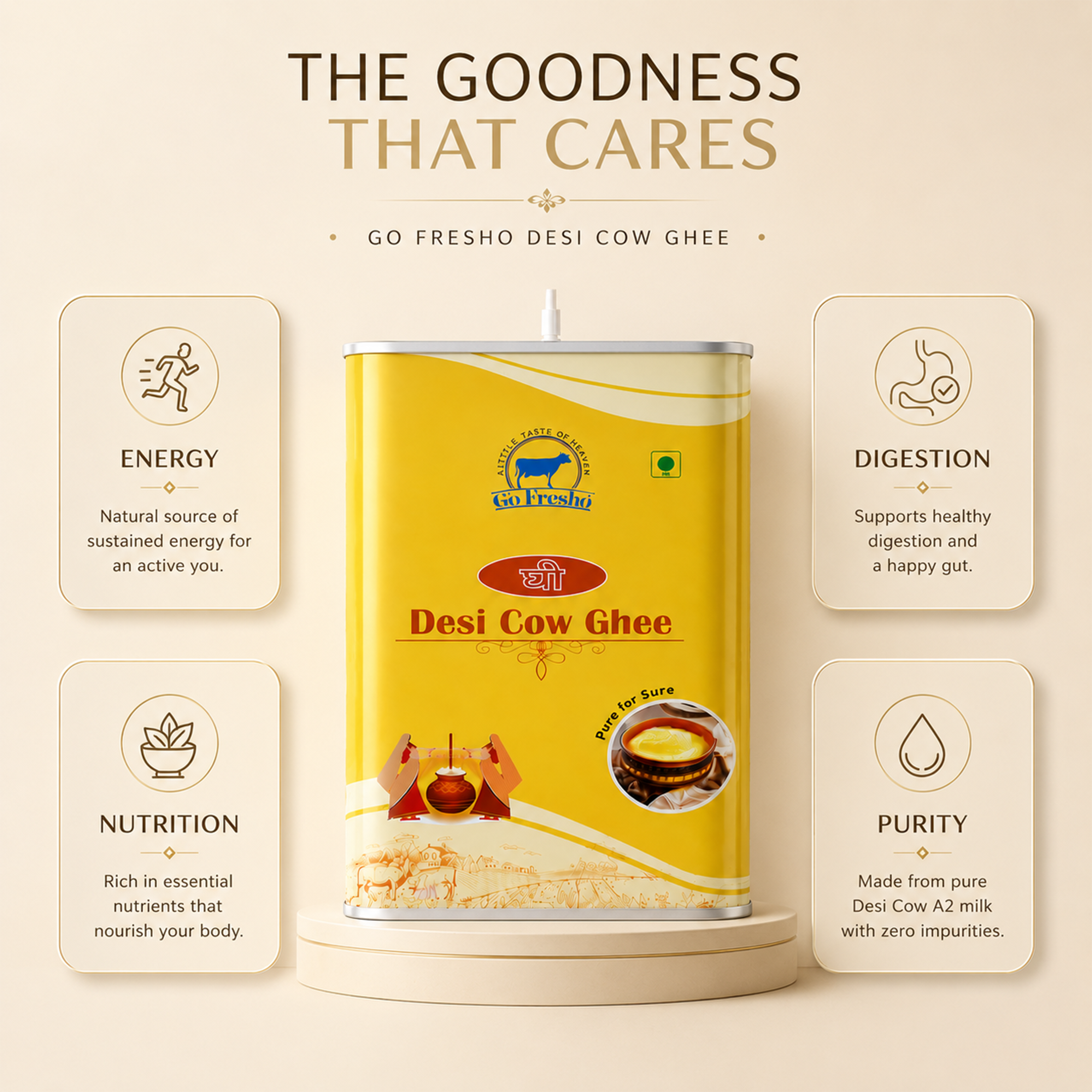 Go Fresho Pure Desi Ghee 5 Litre Tin